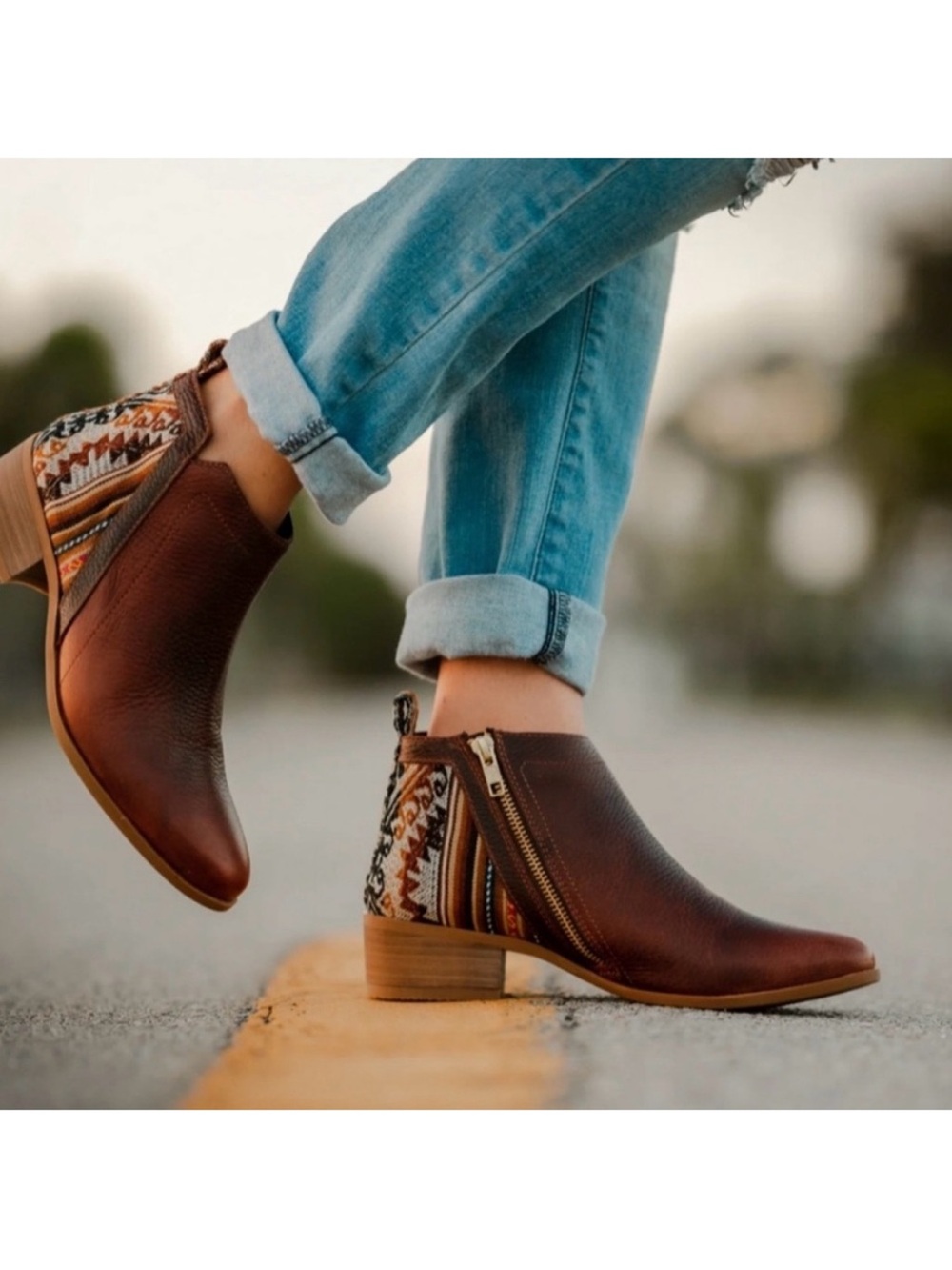 Inkkas Brown Leather Aztec Bootie Size 8